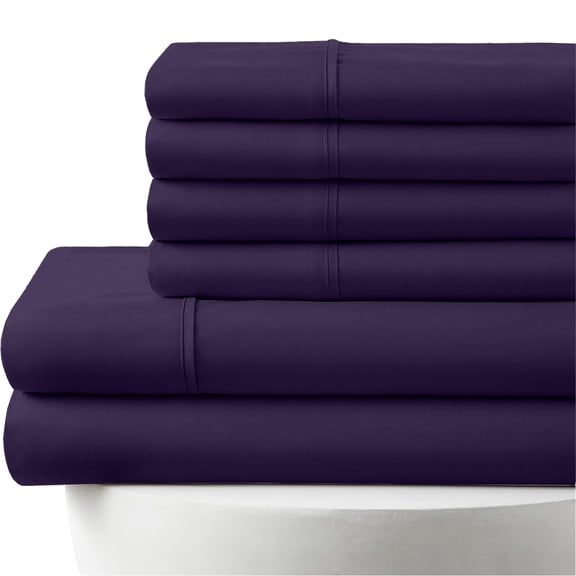 30-INCH EXTRA DEEP POCKETS -Split King Egyptian 800-TC Cotton 7-PC Sheet Set with 1 Fitted Sheet, 1 Oversized Flat Sheet 4 Pillowcases - Plum