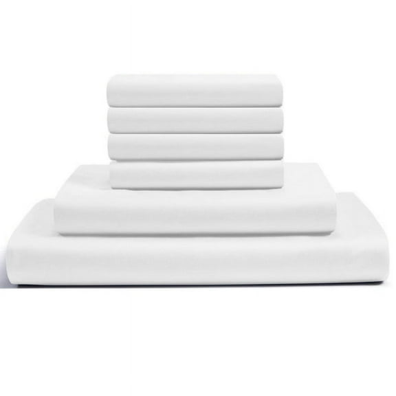 30-INCH EXTRA DEEP POCKETS -Twin Egyptian 400-TC Cotton 6-PC Sheet Set with 1 Fitted Sheet, 1 Oversized Flat Sheet 4 Pillowcases - White