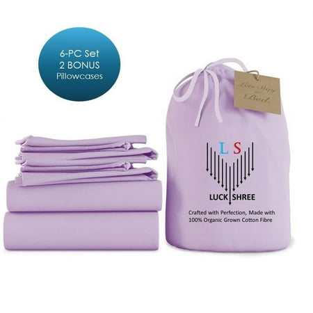 30-INCH EXTRA DEEP POCKETS -Twin Organic 1000-TC Cotton 6-PC Sheet Set with 4 Pillowcases - Lilac