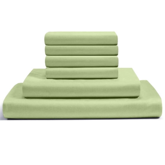 30-INCH EXTRA DEEP POCKETS -Twin XL Egyptian 600-TC Cotton 6-PC Sheet Set with 1 Fitted Sheet, 1 Oversized Flat Sheet 4 Pillowcases - Sage
