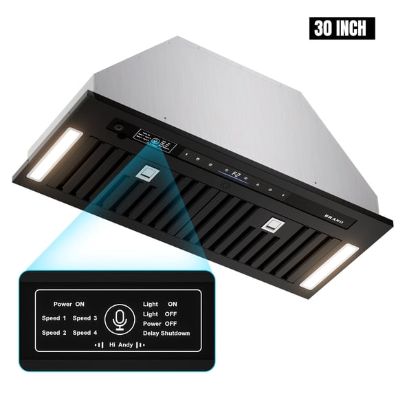 30 In. 900 CFM Insert Range Hood In Black Stainless Steel With Dishwasher Filter and LED Lights