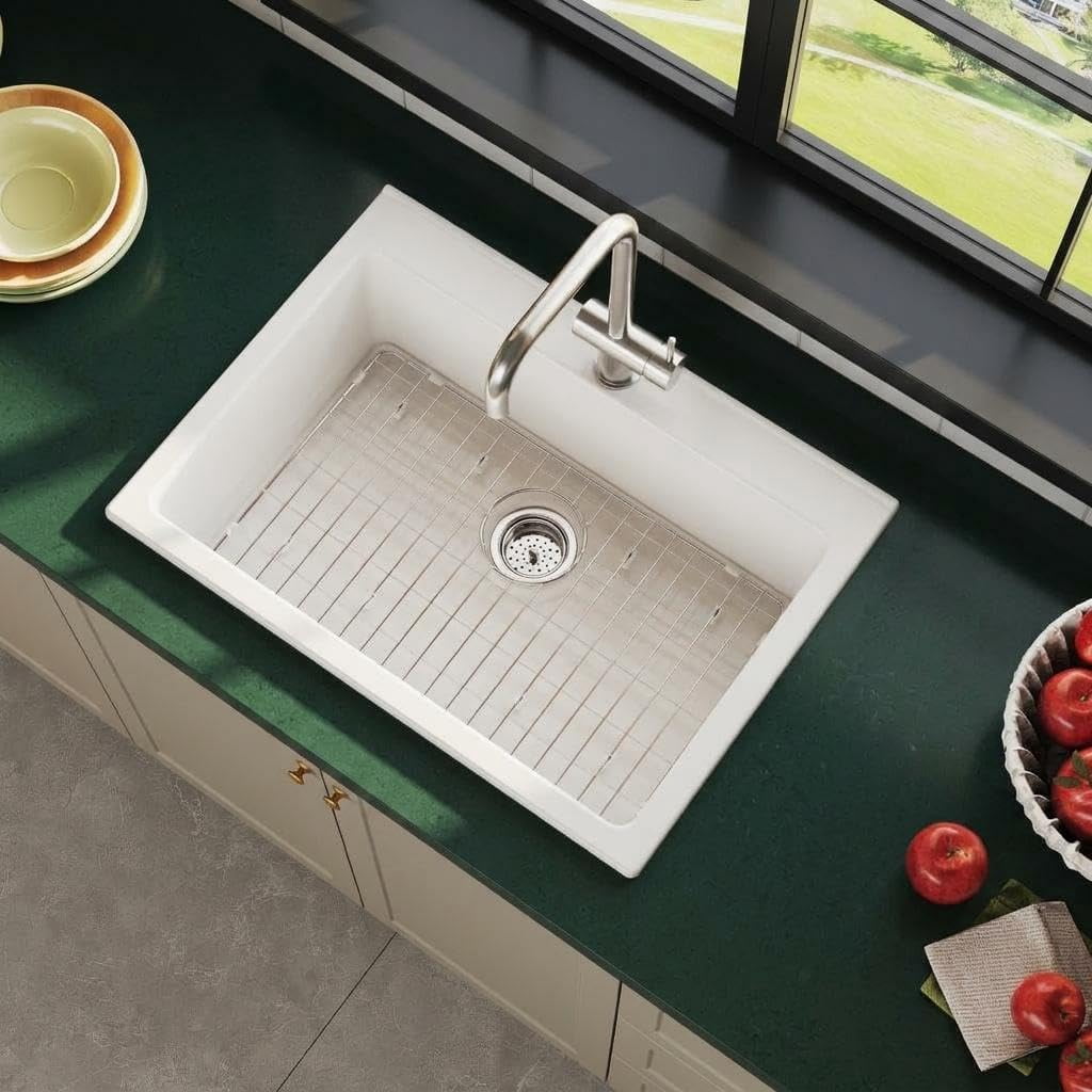 30 In Drop-In White Fireclay Apron Front Kitchen Sink Single Bowl Farmhouse Ceramic for Kitchen Laundry