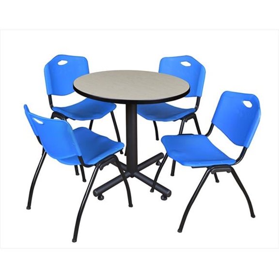 30 In. Round Laminate Table, Maple & Kobe Base With 4 M Stacker Chairs, Blue