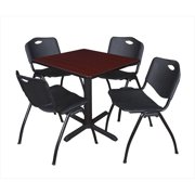 30 In. Square Laminate Table, Mahogany & Cain Base With 4 Black M Stack Chairs