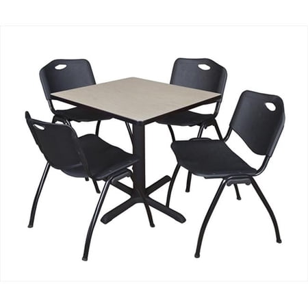 30 In. Square Laminate Table, Maple & Cain Base With 4 Black M Stack Chairs