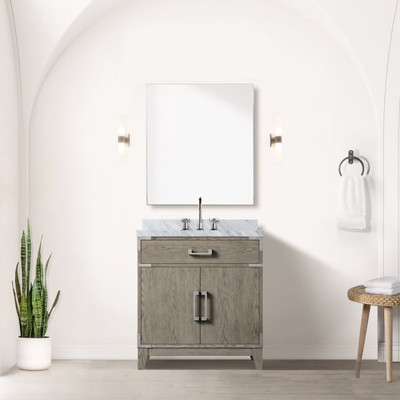 30 In W X 22 D Grey Oak Bath Vanity With Marble Top And Faucet - Modern Bathroom Soft Close Unit Single 30"x22", & Spacious Doors