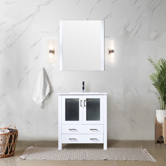 30 In. White Bath Vanity With Soft Close, Solid Wood & E0 Plywood Build, 2 Drawers And 1 Cabinet Inside Vanity, Close Mechanism, Plywood, For Appealing Bathroom Design