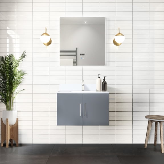 30 In. X 22 Dark Grey Bath Vanity With White Quartz Surface - Solid Wood Build, Soft Close Function, Roomy Storage Compartment, Scratch And Stain Top, Pre-drilled For One Faucet Bathroom W D