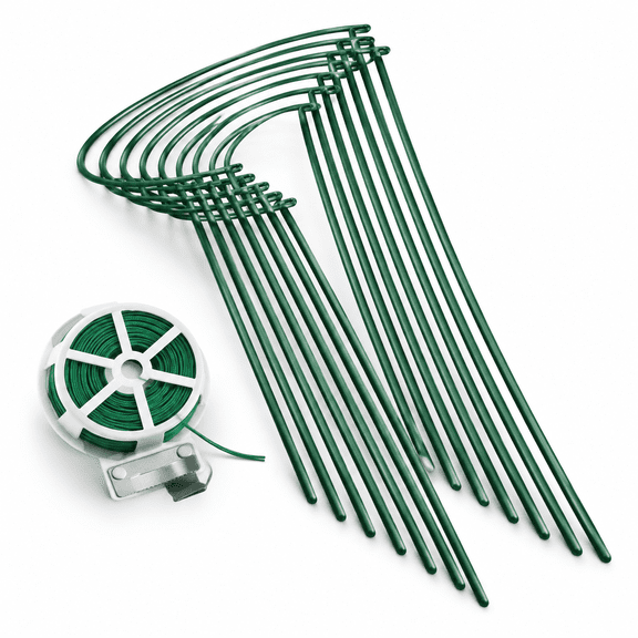 30 Inch 10 Pack Half Round Heavy Duty Metal Plant Support Stakes with Cuttable Ties