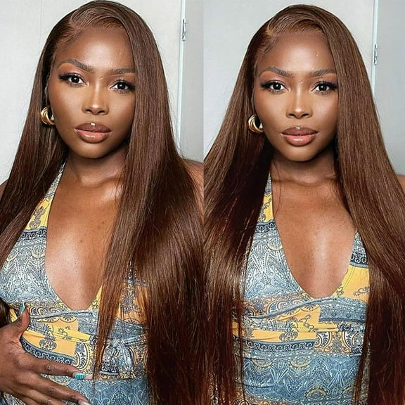 30 Inch 13x6 Chocolate Brown Lace Front Wig Human Hair HD Transparent Straight Lace Front Wigs Human Hair Pre Plucked Brown Wig Colored #4 Lace Frontal Wig