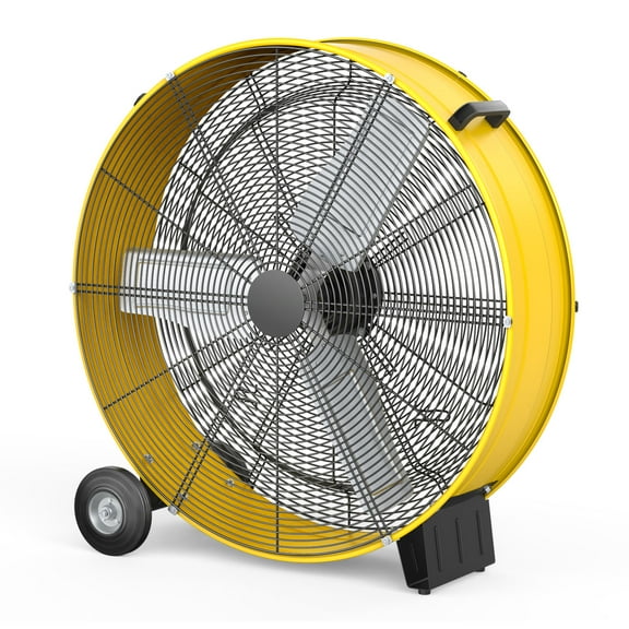 30 Inch 3 Speed High Velocity Industrial Drum Fan, 14000 CFM, Yellow, For Warehouse, Workshops, Garage, Factory and Basement, UL Safety Listed