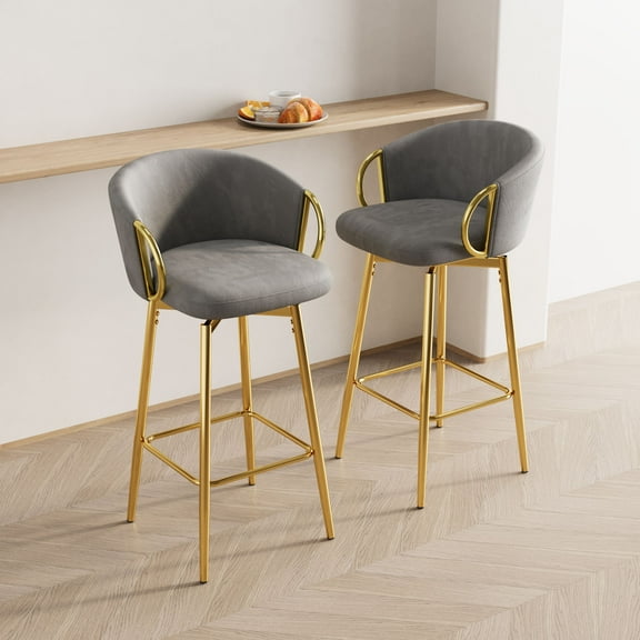 30 Inch 360° Swivel Dining Chairs Set of 2 in Beige Grey Velvet Ideal for Modern Homes, Bars, and Restaurants