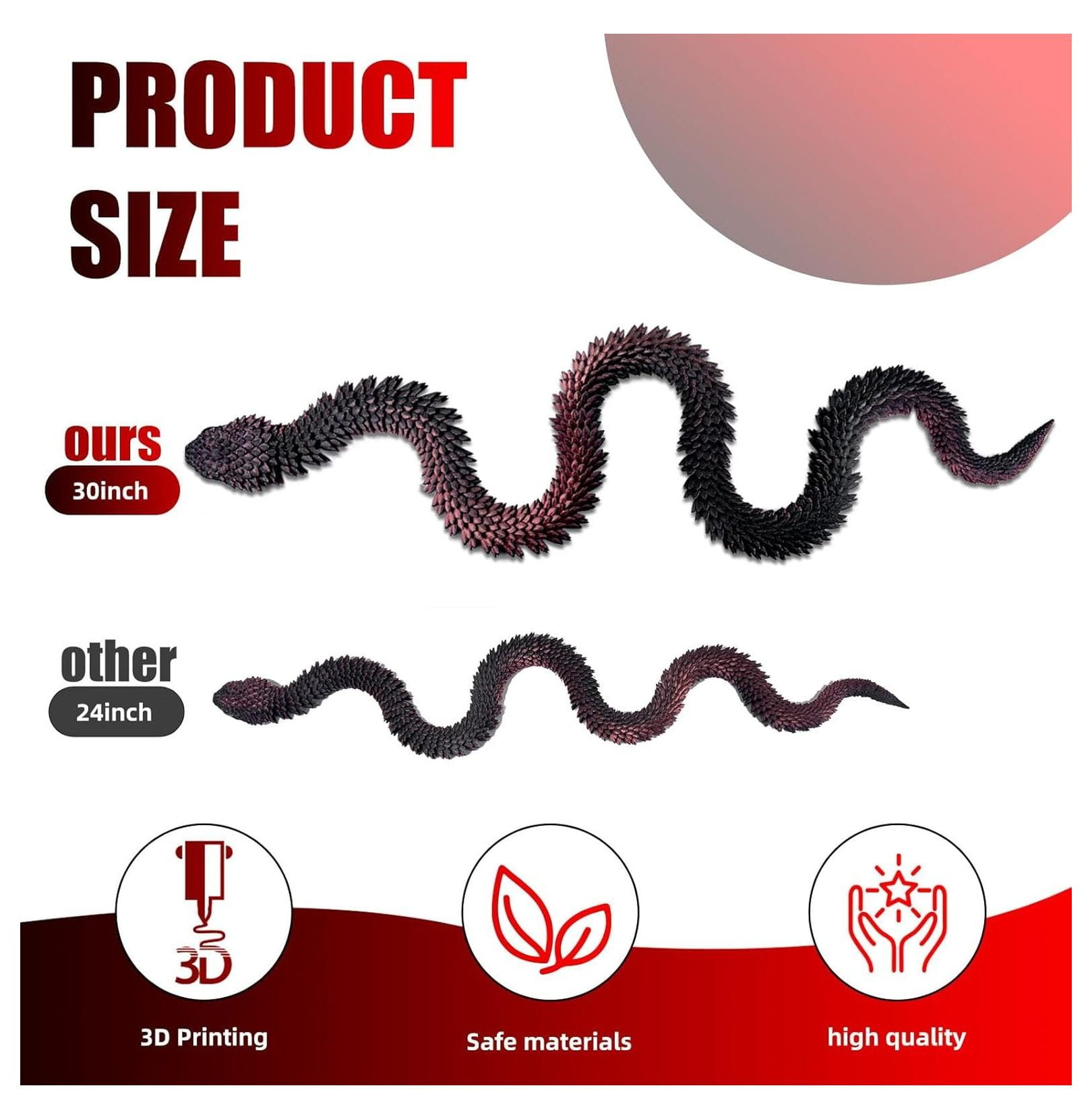 30 Inch 3D Printed Snake - Movable Articulated Snake, Perfect 3D ...