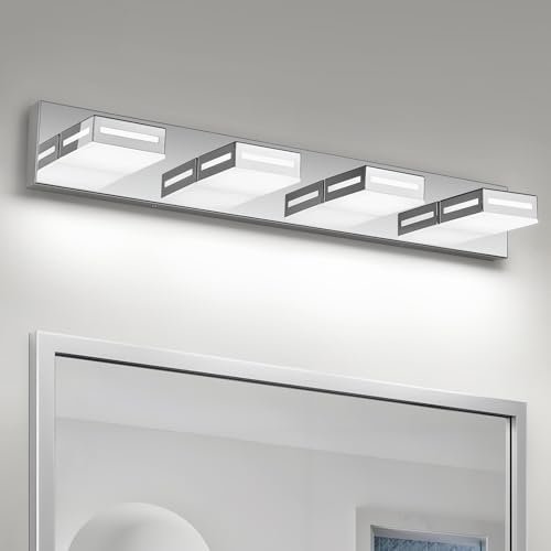 30-Inch 4-Light LED Modern Chrome Bathroom Vanity Light Fixtures Over Mirror, Bathroom Lighting Fixtures with Cool White 6000K, Rotatable Vanity Wall Lights for Bath Restroom Powder Room