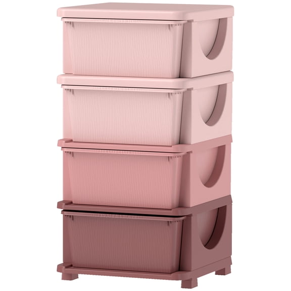 30 Inch 4 Tier Storage Unit Dresser Tower with 4 Drawers, Pink