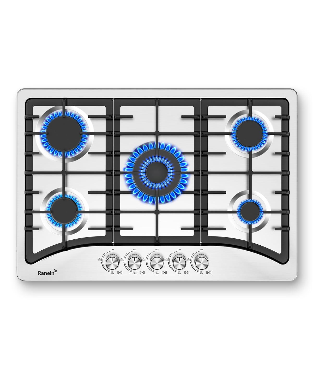 30-Inch 5 Burner Gas Cooktop Stove Top, Built-In Gas Stove, 304 Stainless Steel, NG & LPG Convertible, High-Performance Sealed Burners for Apartment, Indoor, and Portable Kitchens