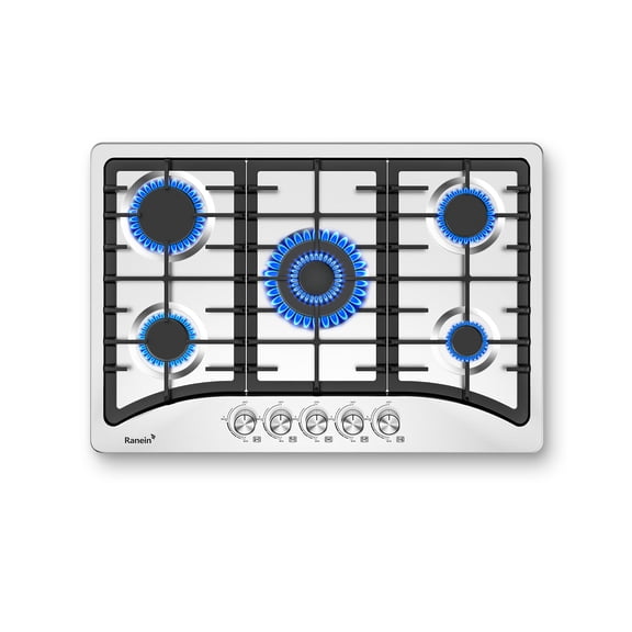 30-Inch 5 Burner Gas Cooktop Stove Top, Built-In Gas Stove, 304 Stainless Steel, NG & LPG Convertible, High-Performance Sealed Burners for Apartment, Indoor, and Portable Kitchens