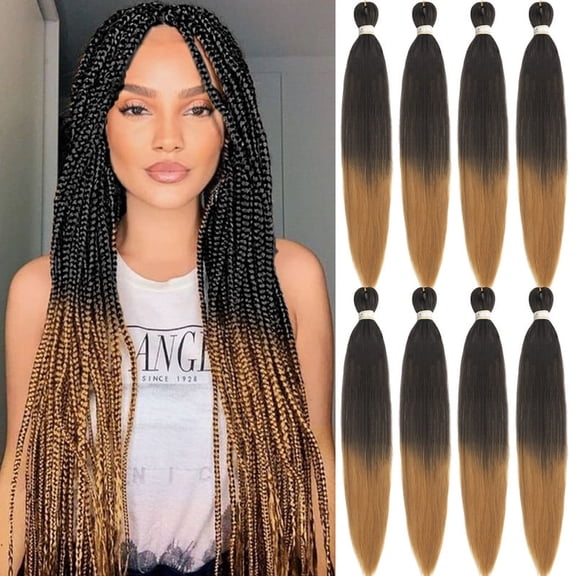 30 Inch 8 Packs Pre Stretched Braiding Hair, Ombre Long Braids for Twist or Box Braids, Yaki Texture Hot Water Setting Synthetic Crochet Hair Extensions(1B-27)