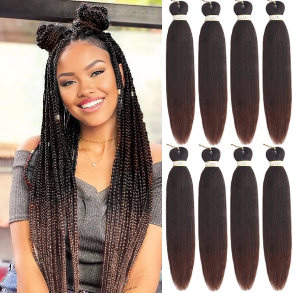 30 Inch 8 Packs Pre Stretched Braiding Hair, Ombre Long Braids for Twist or Box Braids, Yaki Texture Hot Water Setting Synthetic Crochet Hair Extensions(1B-30)