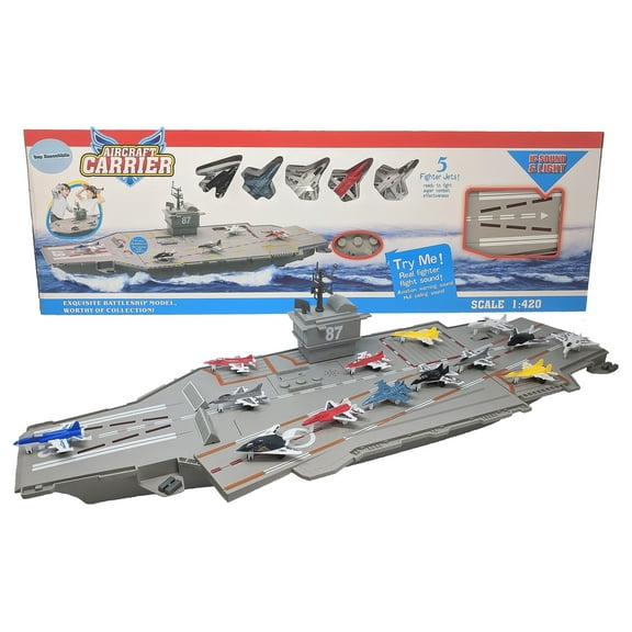 30 Inch Aircraft Carrier with Sound Effects and Light Up Runway (14 Fighter Jets)