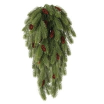 30 Inch Artificial Christmas Swag, Frosted Teardrop Wreath with Real Touch Pine, Winter Door Hanging for Indoor Outdoor Xmas Decor