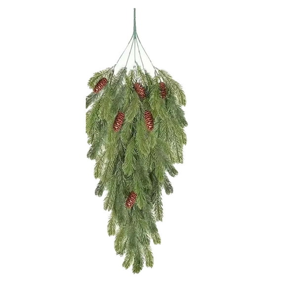 30 Inch Artificial Christmas Teardrop Swag Pine Needle Greenery with Pine Cone Winter Wreath for Front Door Stairway Fireplace Indoor Outdoor Decor