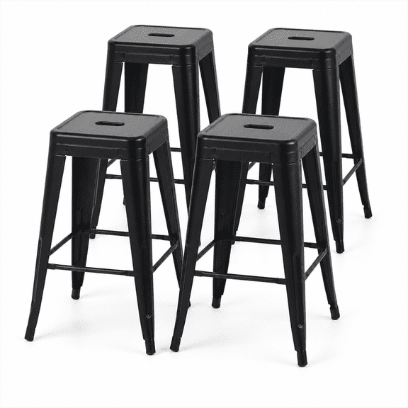 30 Inch Backless Metal Bar Stools, Set of 4, Matte Black, Carry Hole and Four-Sided Footrest