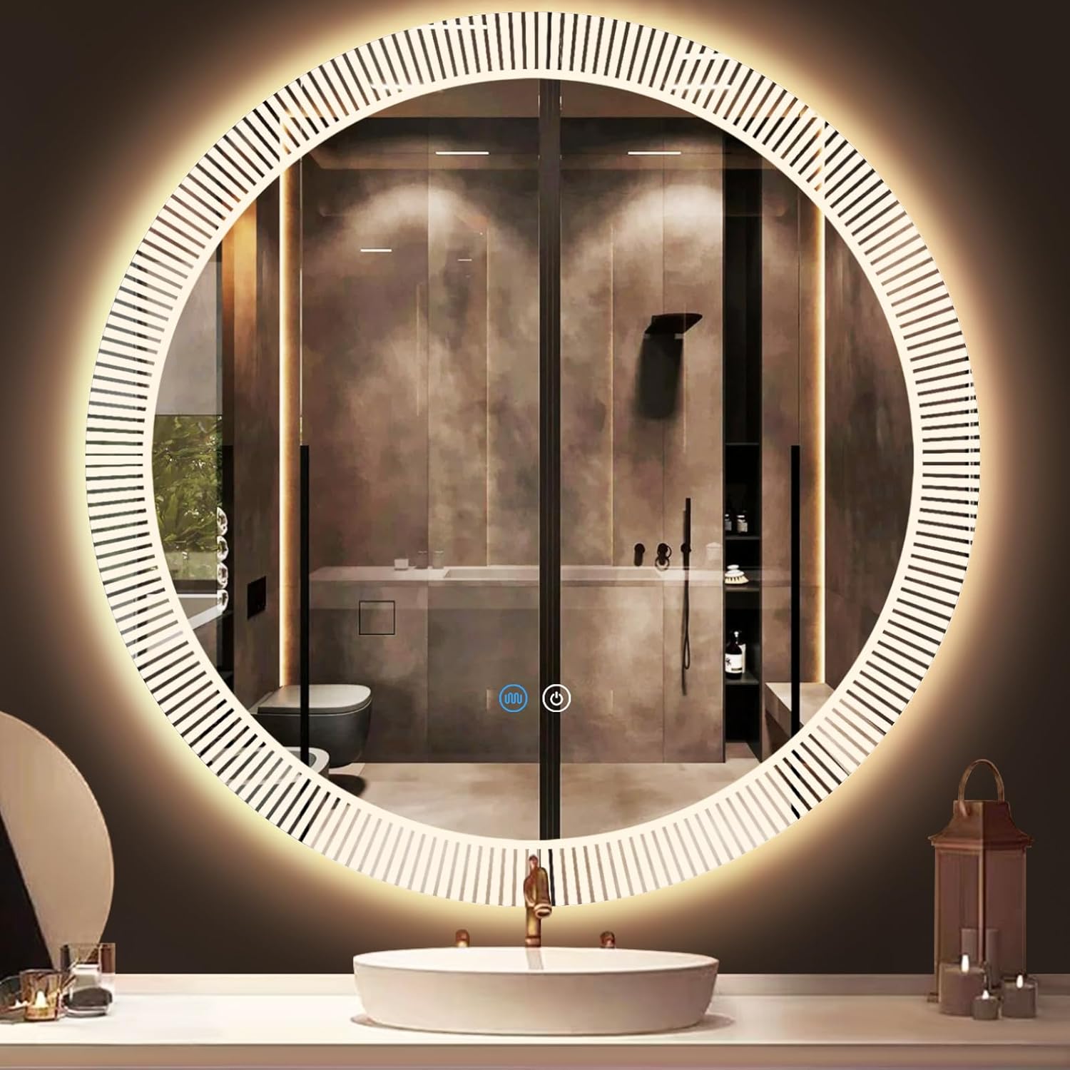 30 Inch Backlit Round LED Vanity Mirror with Lights Backlits Frameless ...