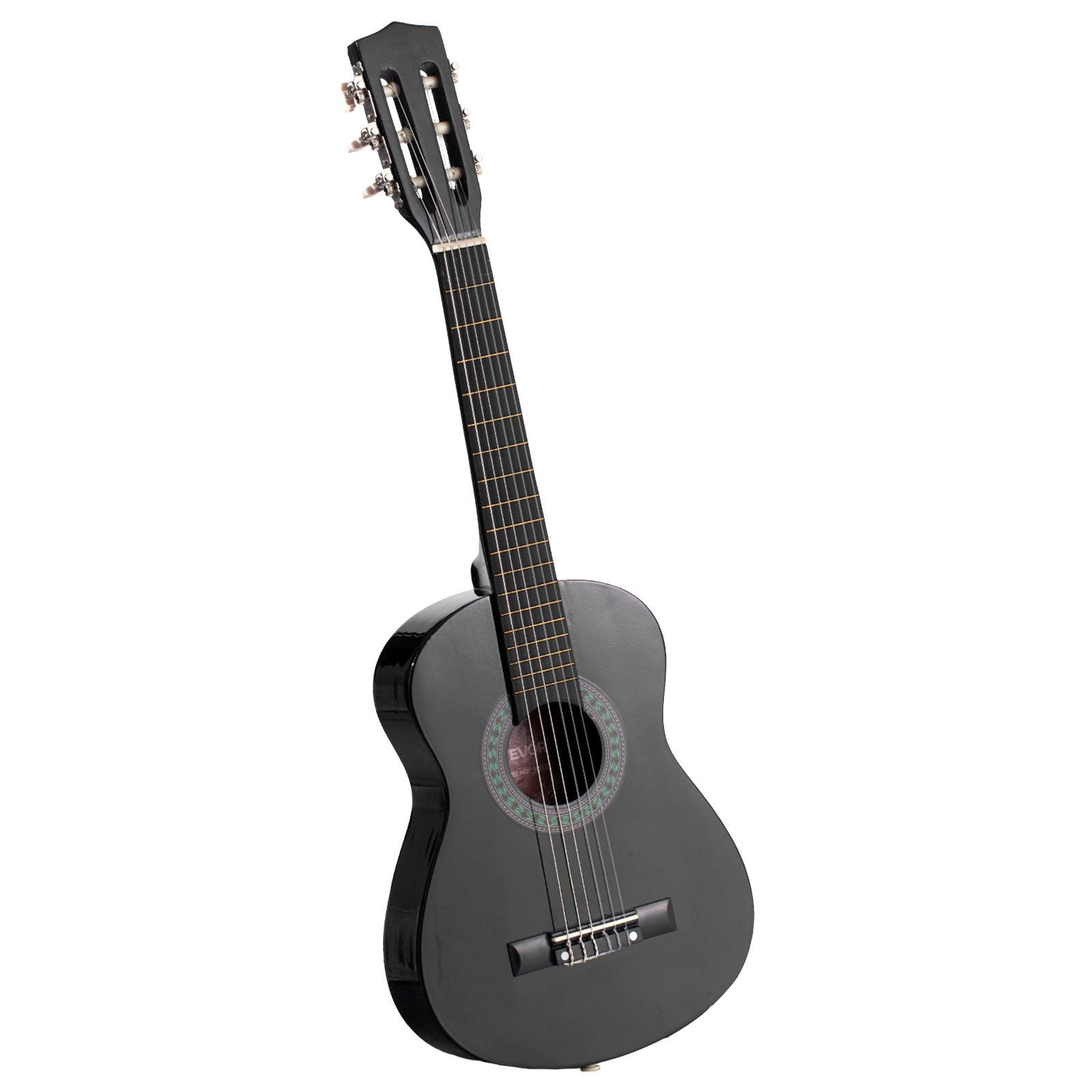 30 Inch Basswood Classical Guitar Starter Kit with Nylon Strings Gig Bag Strap Tuner Extra Strings Picks Capo for Beginners Kids Students Black
