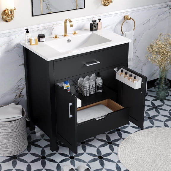 30-Inch Bathroom Vanity Aggregation | Fits Small Bathroom Dimensions | Durable MDF and Solid Wood Construction | Soft-Close Feature for Quiet Operation
