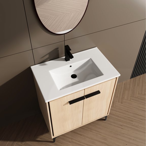 30 Inch Bathroom Vanity Base - Engineered Wood With Basin & Cabinet, American Exquisite Design Storage Cabinet For Reliability Style Oak Color