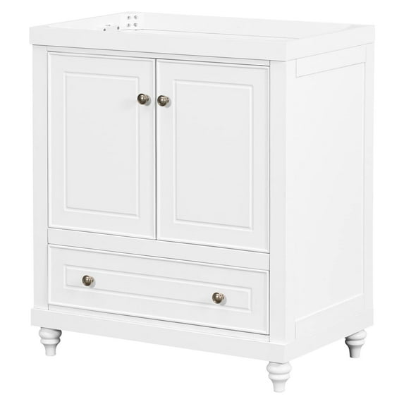 30 Inch Bathroom Vanity Base Only, Single Bathroom Vanity Base with Two Door Cabinet and One Drawer, Bathroom Vanity Cabinet Without Sink, Solid Wood Frame (White)