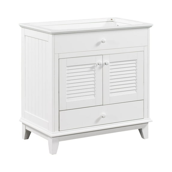 30 Inch Bathroom Vanity Base Only, Single Bathroom Vanity Base with Two Shutter Door Cabinet and One Drawer, Bathroom Vanity Cabinet Without Sink, Solid Wood Frame (White)