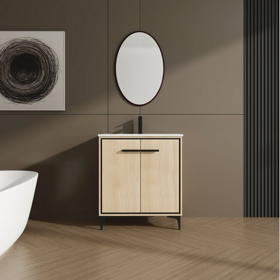 30 Inch Bathroom Vanity Base with Basin, Storage Cabinet with Doors, Engineered Wood
