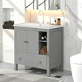 thumbnail image 1 of 30 Inch Bathroom Vanity Cabinet with Sink Combo, Free Standing Bathroom Vanity Set in Brown Finish, Bathroom Vanity Cabinet with 2 Doors, Drawer and Shelves Undermount Ceramic Sink, Solid Wood Frame, 1 of 9
