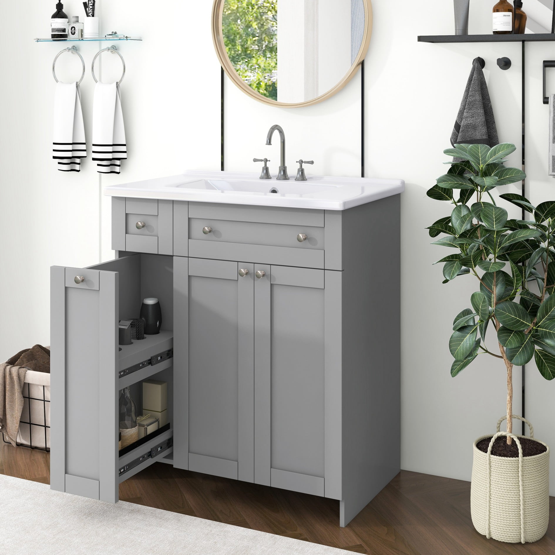 30-Inch Bathroom Vanity with Ceramic Sink Combo, Bathroom Cabinet with ...