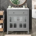thumbnail image 1 of 30 Inch Bathroom Vanity with Ceramic Sink, Modern Freestanding Vanity with Adjustable Shelf, Tip-Out Tray, Solid Wood Legs for Small Bathroom Storage, Gray, 1 of 10