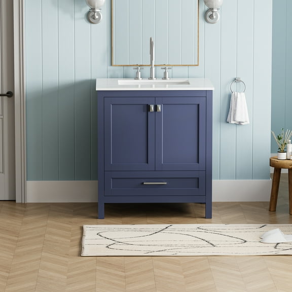 30 Inch Bathroom Vanity, Double Door Bathroom Cabinet Vanity with Single Sink And Marble Countertop, Fully Assembled Bathroom Vanity For Small Space Home