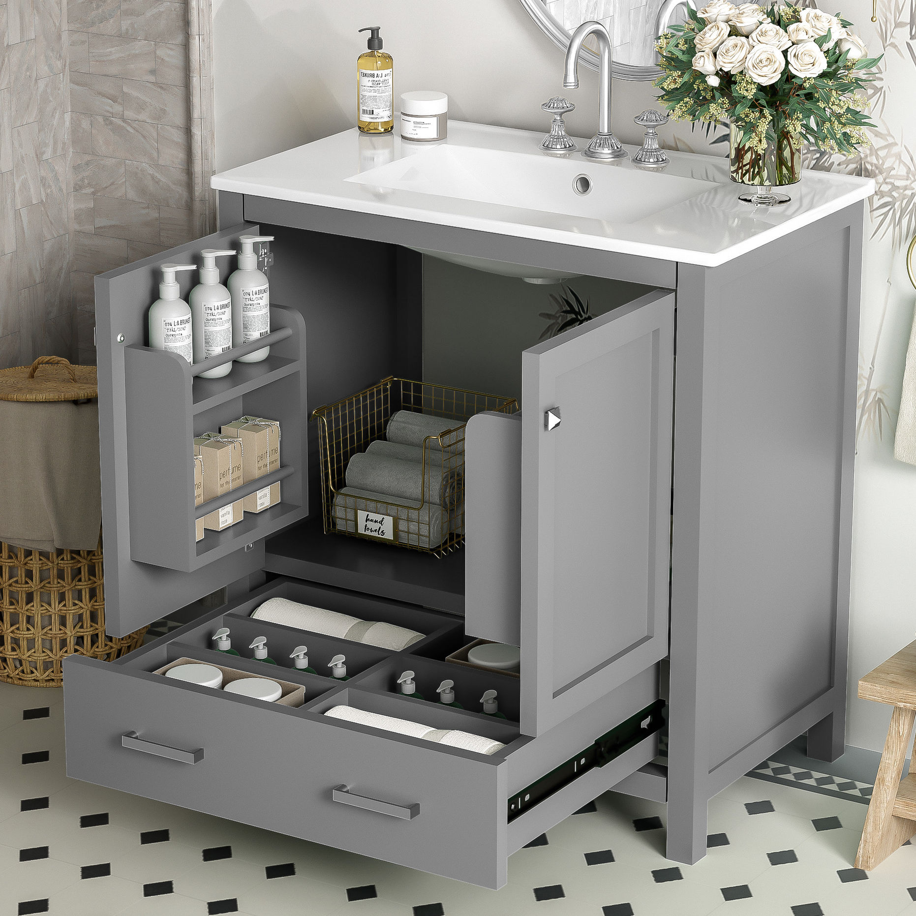Vanity Razor 30-Inch Bathroom Vanity with Drop-In Ceramic Sink | Organize Cosmetics ...