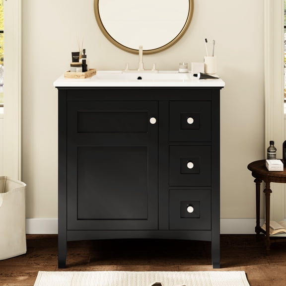 30-Inch Bathroom Vanity with Single Sink | Silky Smooth Porcelain Countertop | Premium Hardware for Style and Durability | Easy Assembly with Labeled Parts
