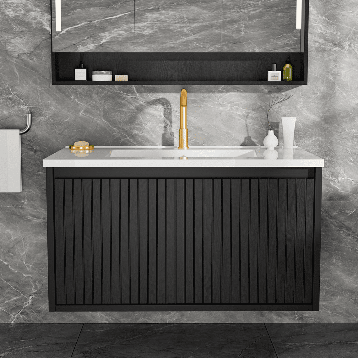 30 Inch Bathroom Vanity with Sink Combo, Floating Bathroom Fluted ...