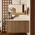 thumbnail image 1 of 30 Inch Bathroom Vanity with Sink, Wall Mounted Floating Fluted Vanity with Drawers, Soft-Close Doors, Modern Wall Mount Bathroom Storage Cabinet for Small Space (Walnut), 1 of 10