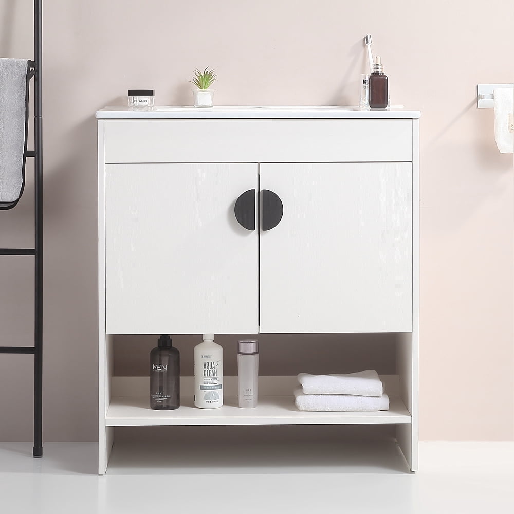 30 Inch Bathroom Vanity with Ceramic Sink, Modern Solid Wood Bathroom ...