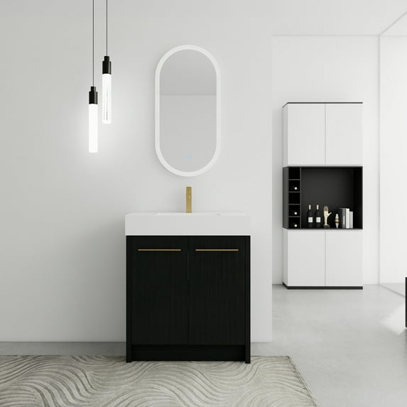 30 Inch Bathroom Vanity with Resin Sink , Freestanding Bathroom Vanity Cabinet with Soft-close Doors, Black