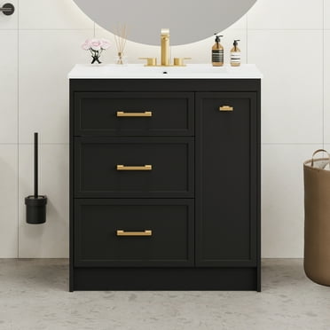 30-Inch Bathroom Vanity with Single Top Sink, Freestanding Modern Design Single Sink Vanity With 3 Drawers For Ample Storage, Small Space Bathrooms