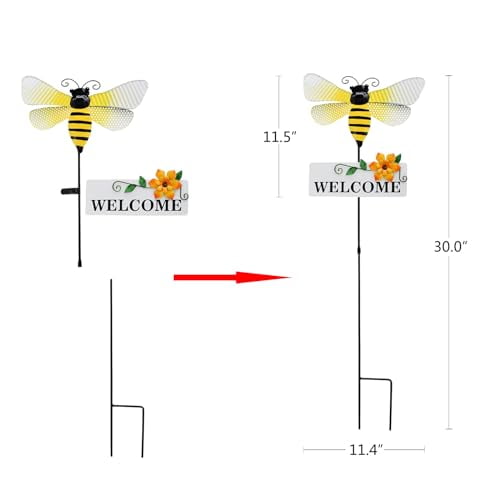 30 Inch Bee Garden Stake Decor, Rustic Metal Bee Yard Art Stake Outdoor Spring Decor Lawn Ornaments for Garden Patio Lawn Pathway Decor