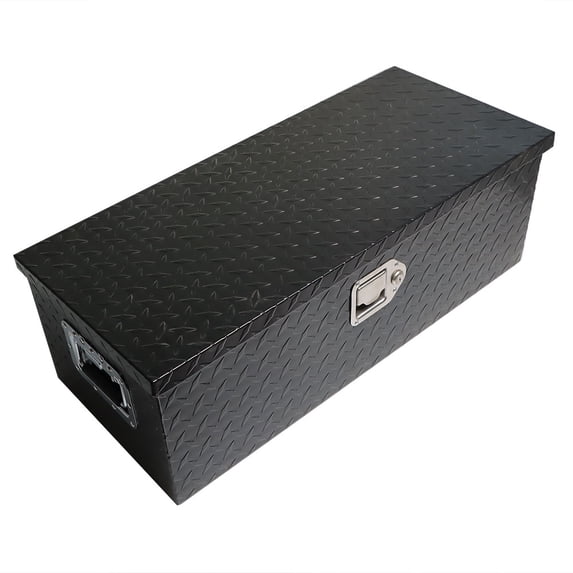 30 Inch Black Aluminum Trailer Tongue Tool Box Trailer Tongue Box Chest Box Replacement for Pickup Truck ATV Underbody RV Storage Box Organizer With Lock Key