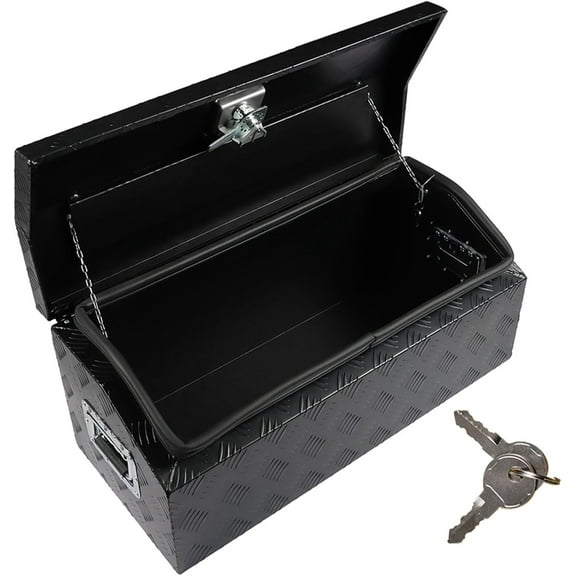 30 Inch Black Tool Box Aluminum Trailer Box Tongue Storage Pentagonal with Side Handle and Lock for Pickup Truck ATV Flatbed RV Storage Box 29.92 x 13.15 x 13.46in (L x W x H)