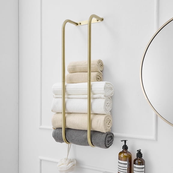 30 Inch Brushed Gold Vertical Towel Holder, Stainless Steel Bathroom Towel Storage Rack