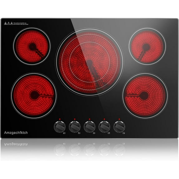 30 Inch Built-in Electric Cooktop 30 Inch Built-in Electric Cooktop with Expawith Expandable Triple Ring Burners, Ceramic Stove Top - Easy Knob Controls & Residual Heat Indicator (220-240V Hardwired)